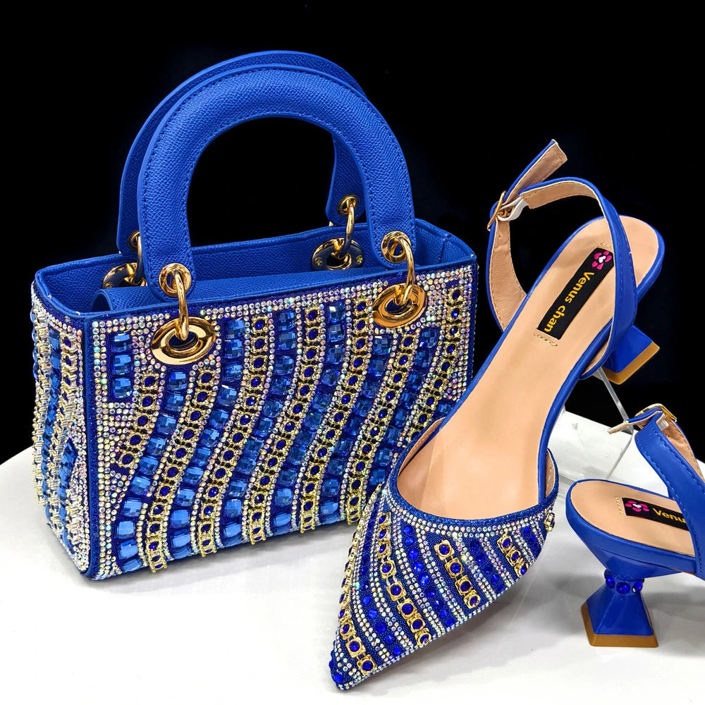 Women Shoe and Handbag Set | Rhinestone Party Heels