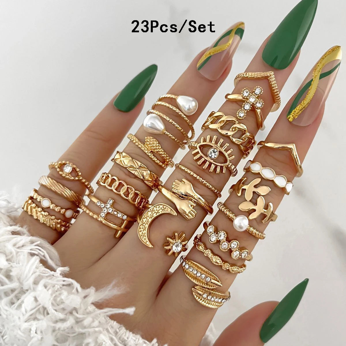 23Pcs Gold & Silver Knuckle Rings Set for Women, Crystal Star & Moon Designs for Party & Gifts