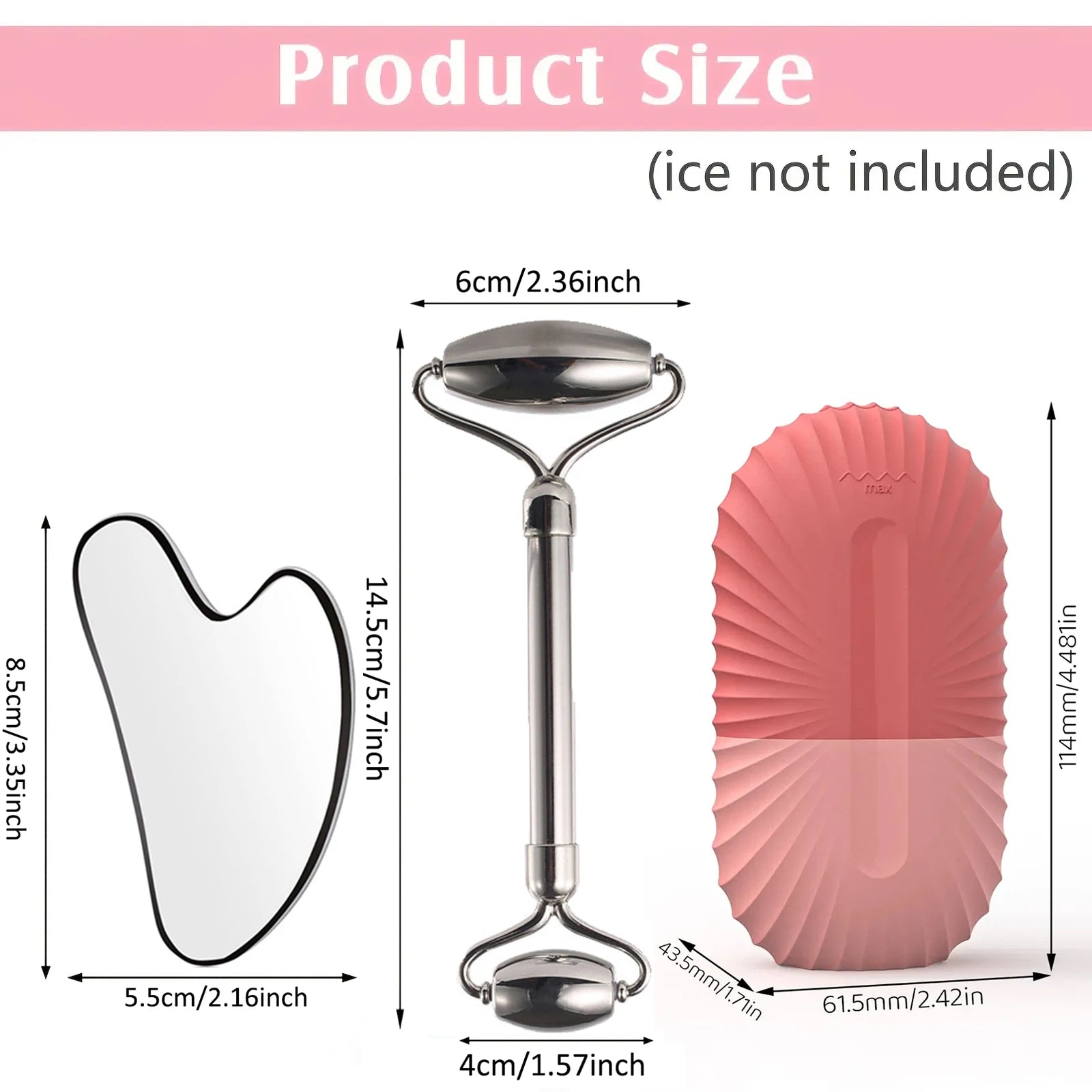 Ice Roller and Gua Sha Set - Stainless Steel with Facial Massage Mold