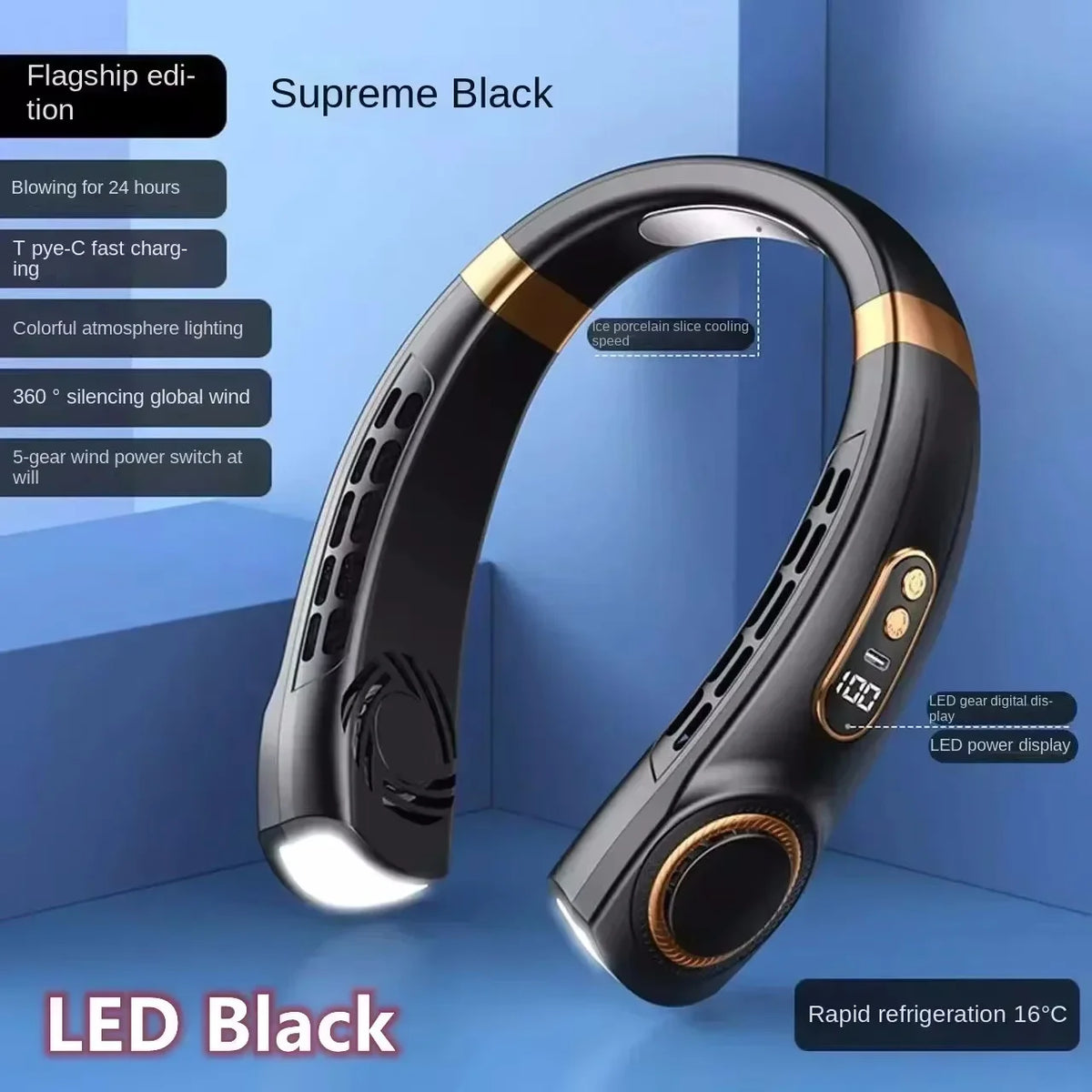 Ventilador de Cuello USB de 8000 mAh, Portátil, Sin Aspas, Mini, Recargable, Silencioso, con Pantalla LED Digital, Enfriador de Aire Eléctrico de Mano
