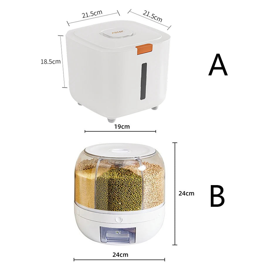 360° Rotating Cereal Dispenser, 6-Compartment Airtight Kitchen Organizer for Dry Foods, Grains, and Snacks