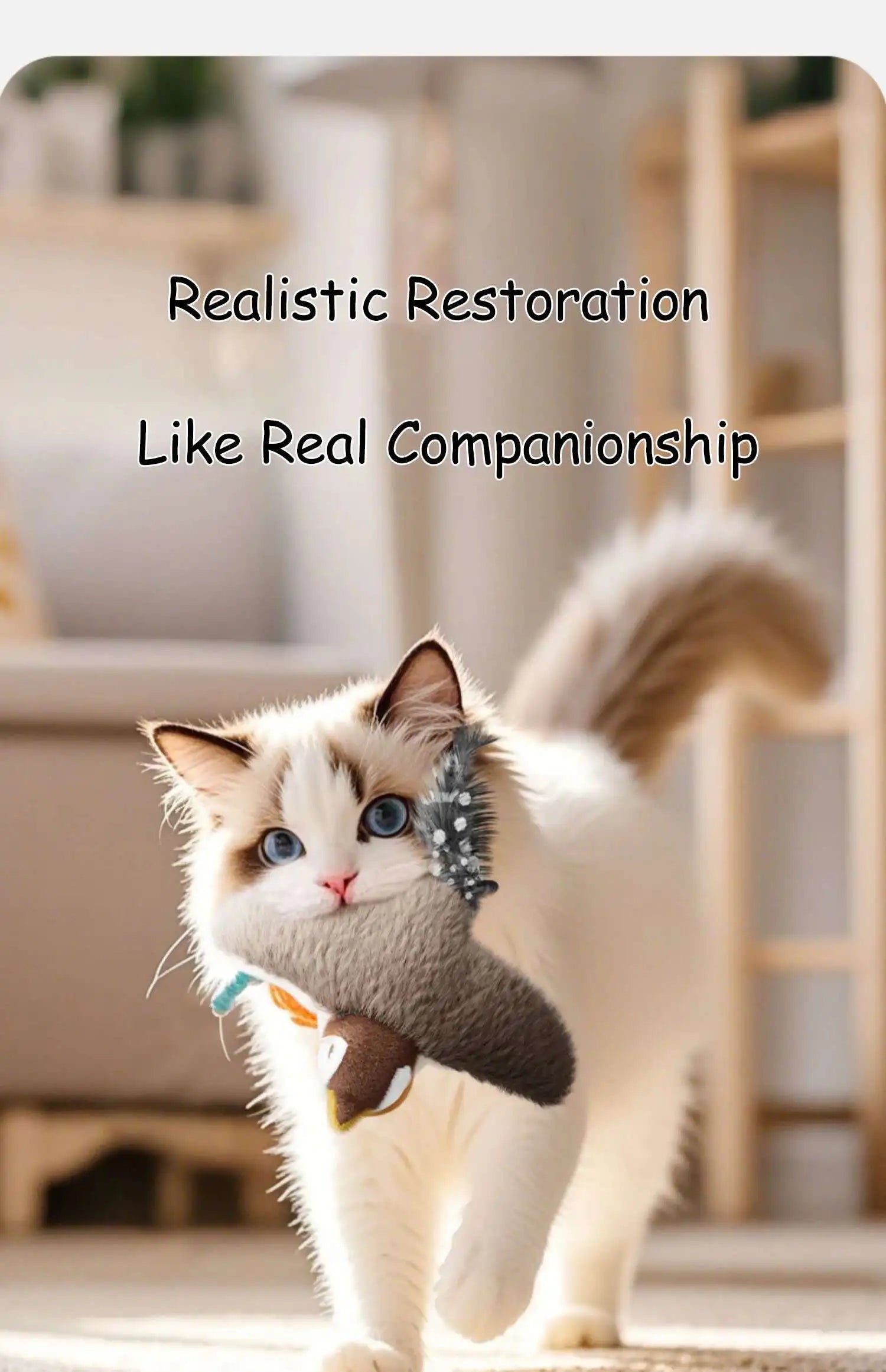 Interactive cat toy | Rechargeable plush toy with sound and flapping, with catnip