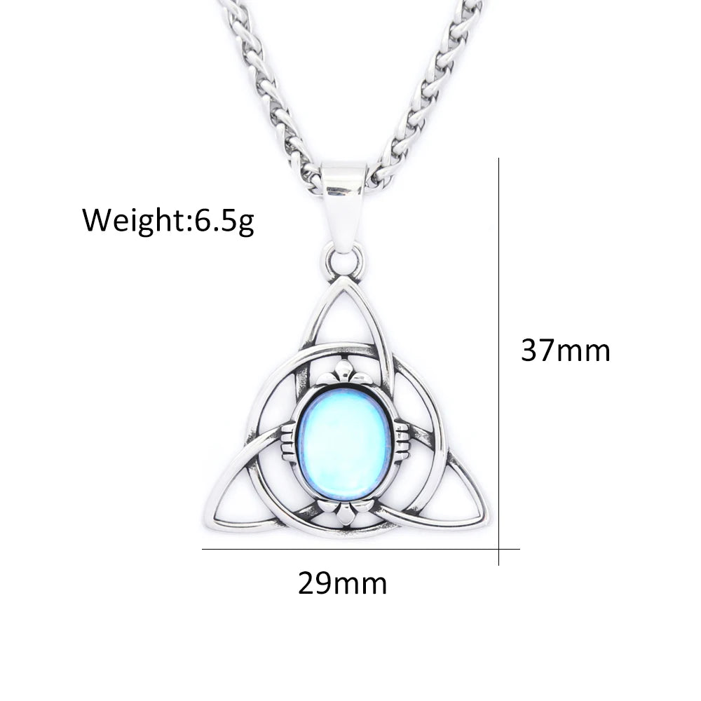 Trinity Knot, Opal, Nordic Amulet, Unisex Stainless Steel Jewelry