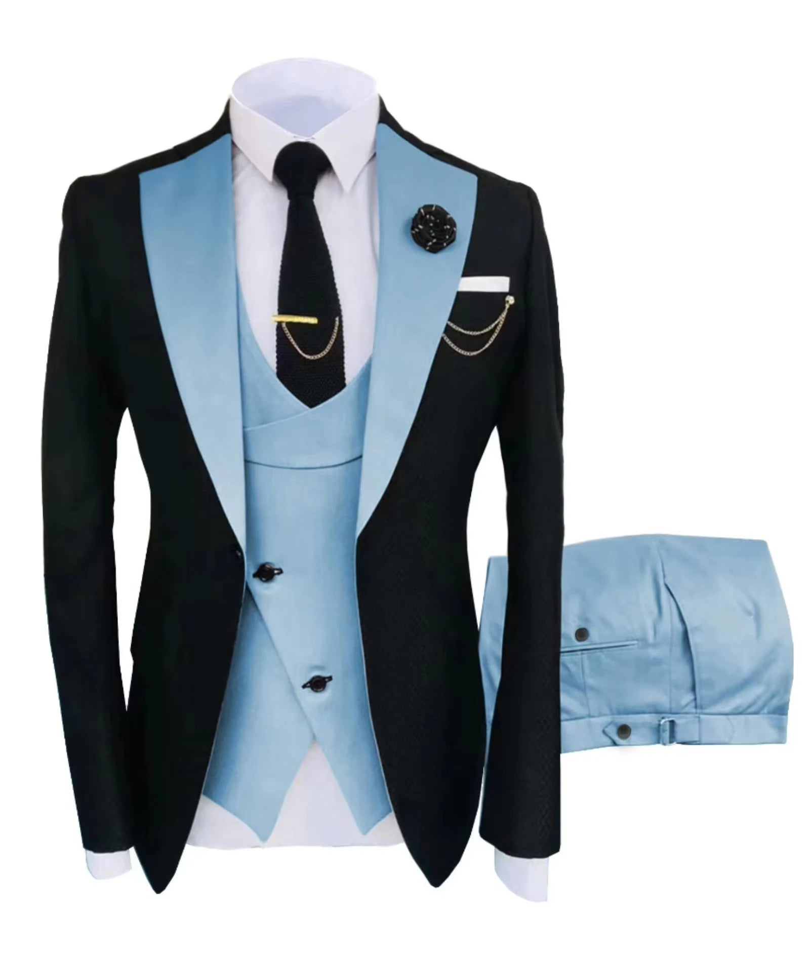 Mens 3 piece summer suit, slim-fit groom's suit for outdoor wear