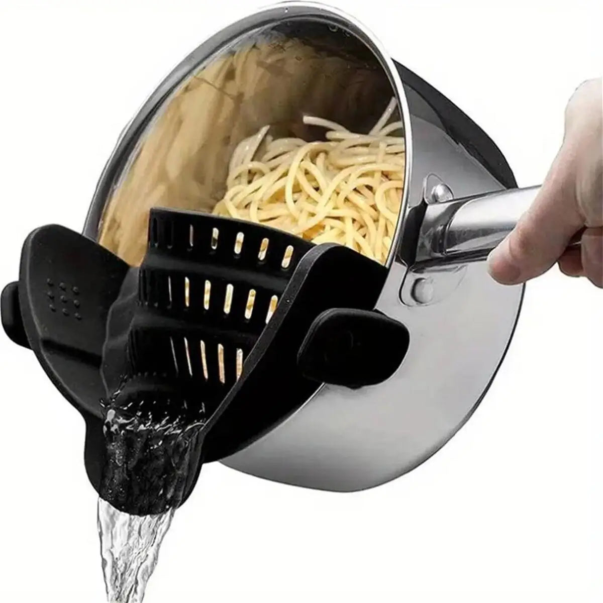 Clip on kitchen strainer for pots