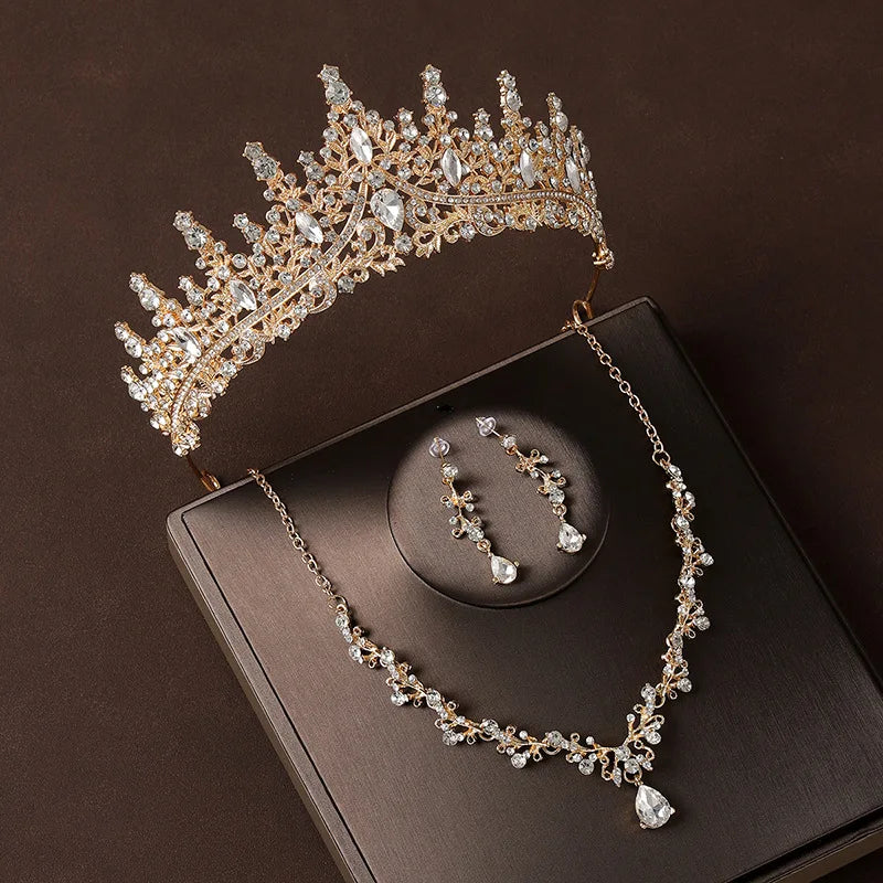 Bridal Jewelry Set (4 Pieces) | Tiara Crown, Necklace and Crystal Earrings, Alloy, Classic Wedding Jewelry
