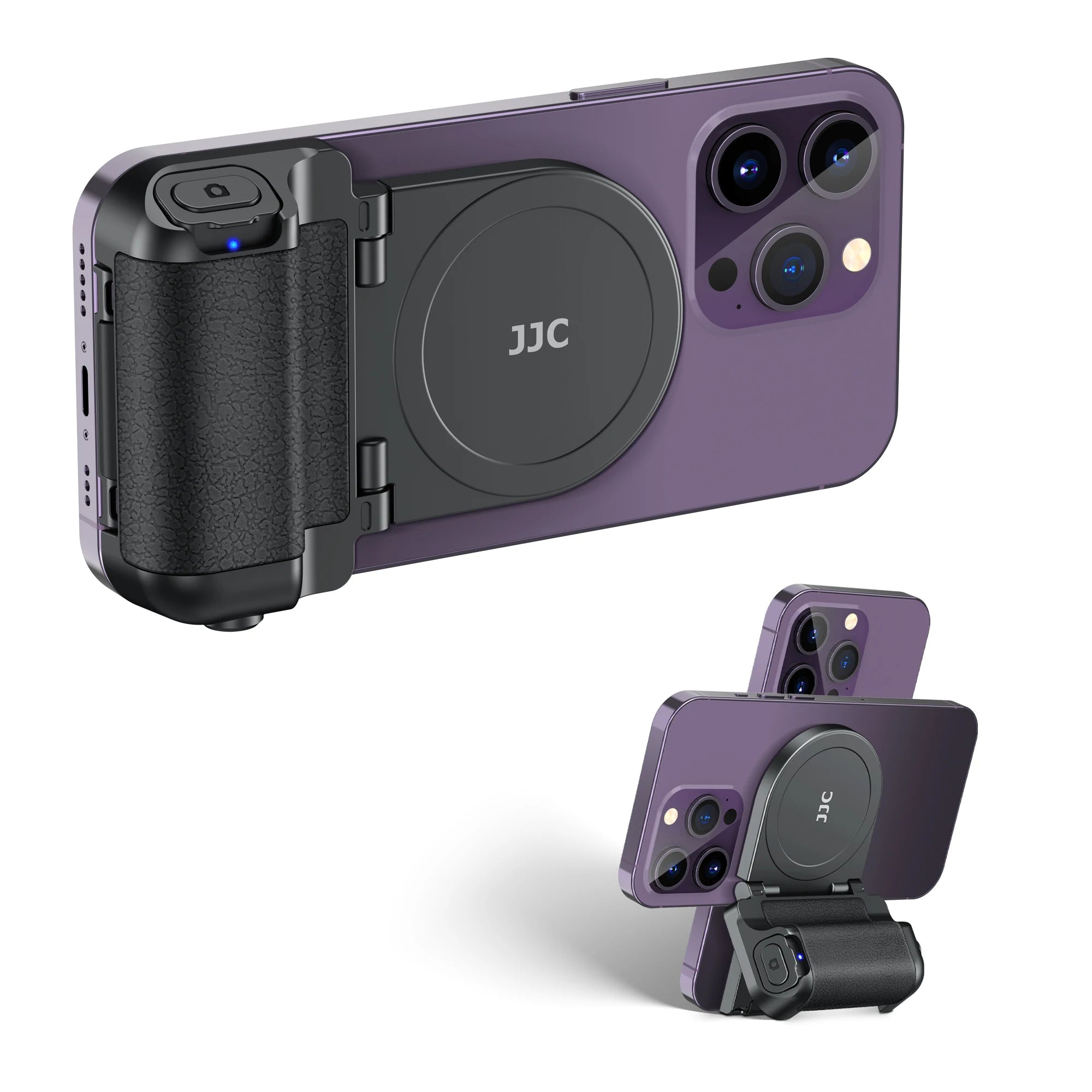 Magnetic phone camera grip with remote