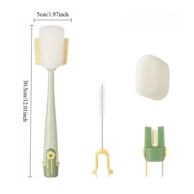 5-in-1 Cleaning Kit for Cups and Thermoses, Multipurpose Brush with Built-in Sponge, Household Tool for Cleaning Glasses and Bottles