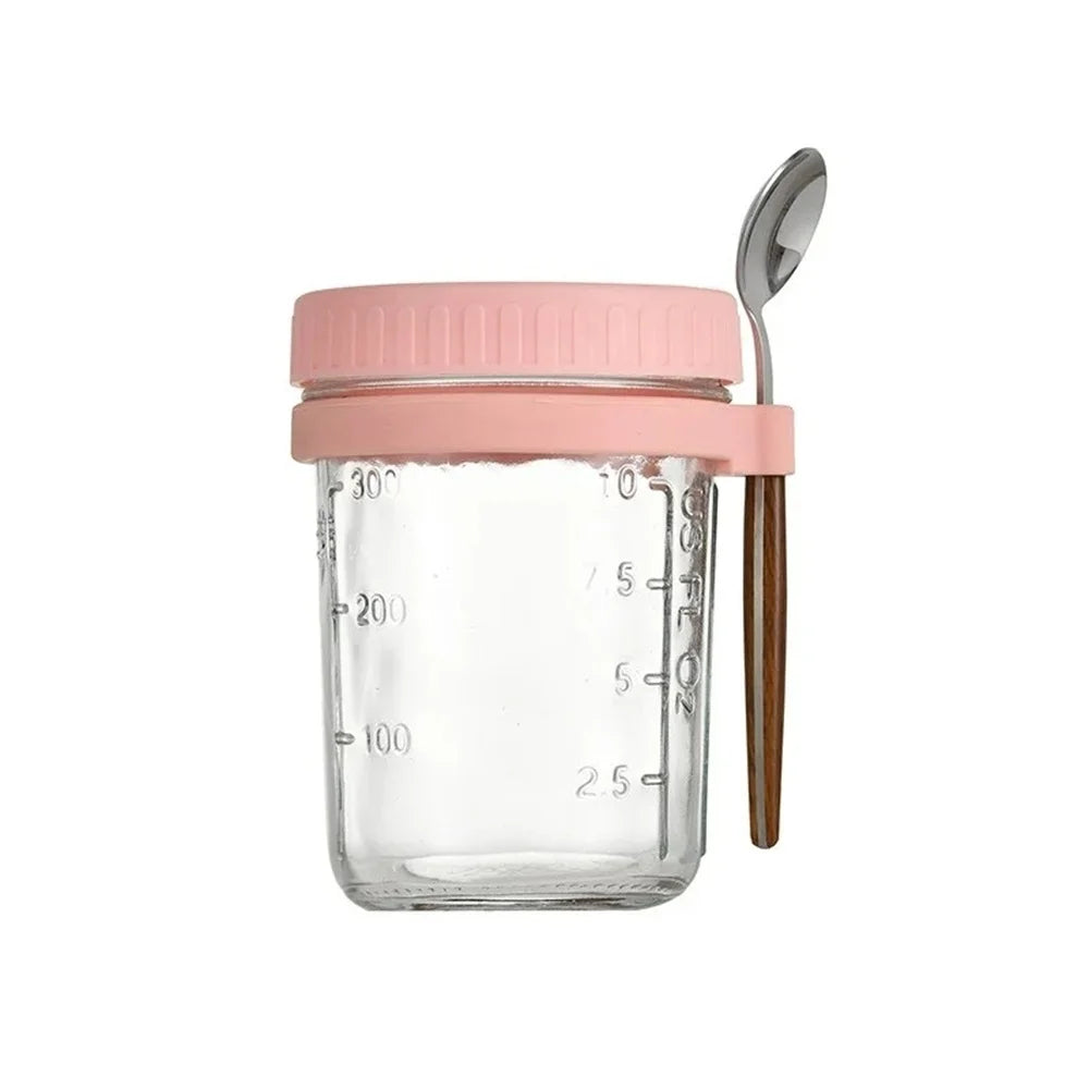Glass jar with lid and spoon for overnight oats
