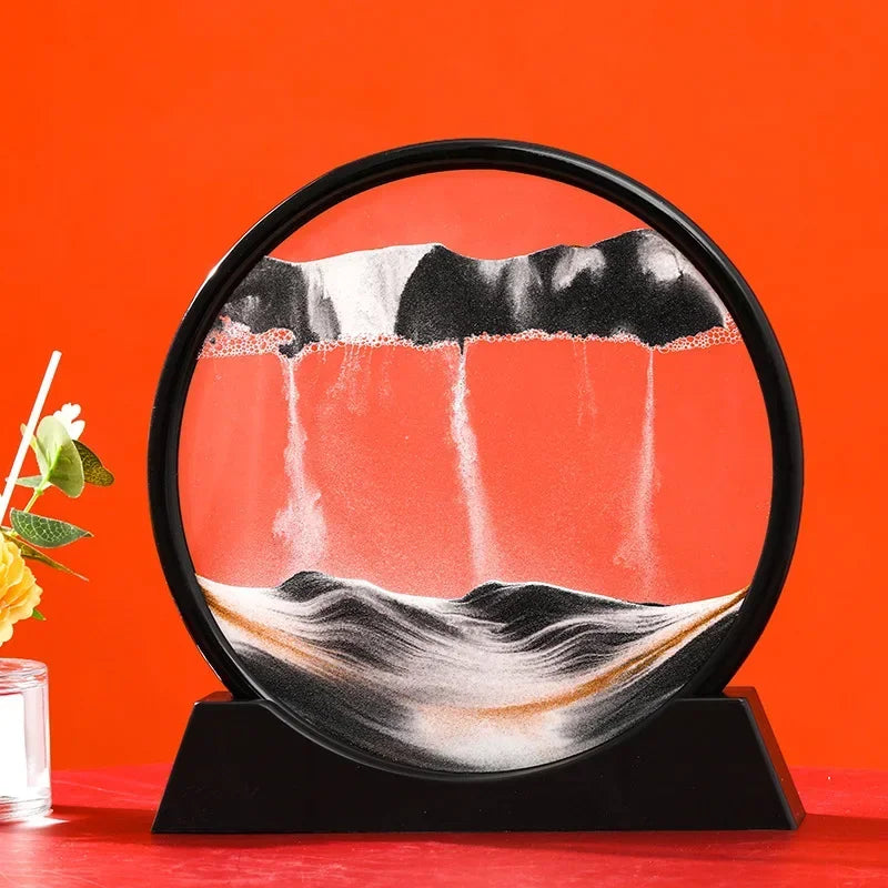 3D Moving Sand Picture, Nordic Style Round Kinetic Art, Decorative Hourglass for Desk, Original Home Decor Gift