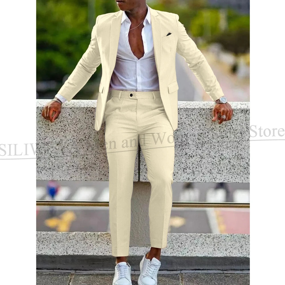 Mens 2 Piece slim fit Suit: Formal Wedding & Graduation Tuxedo