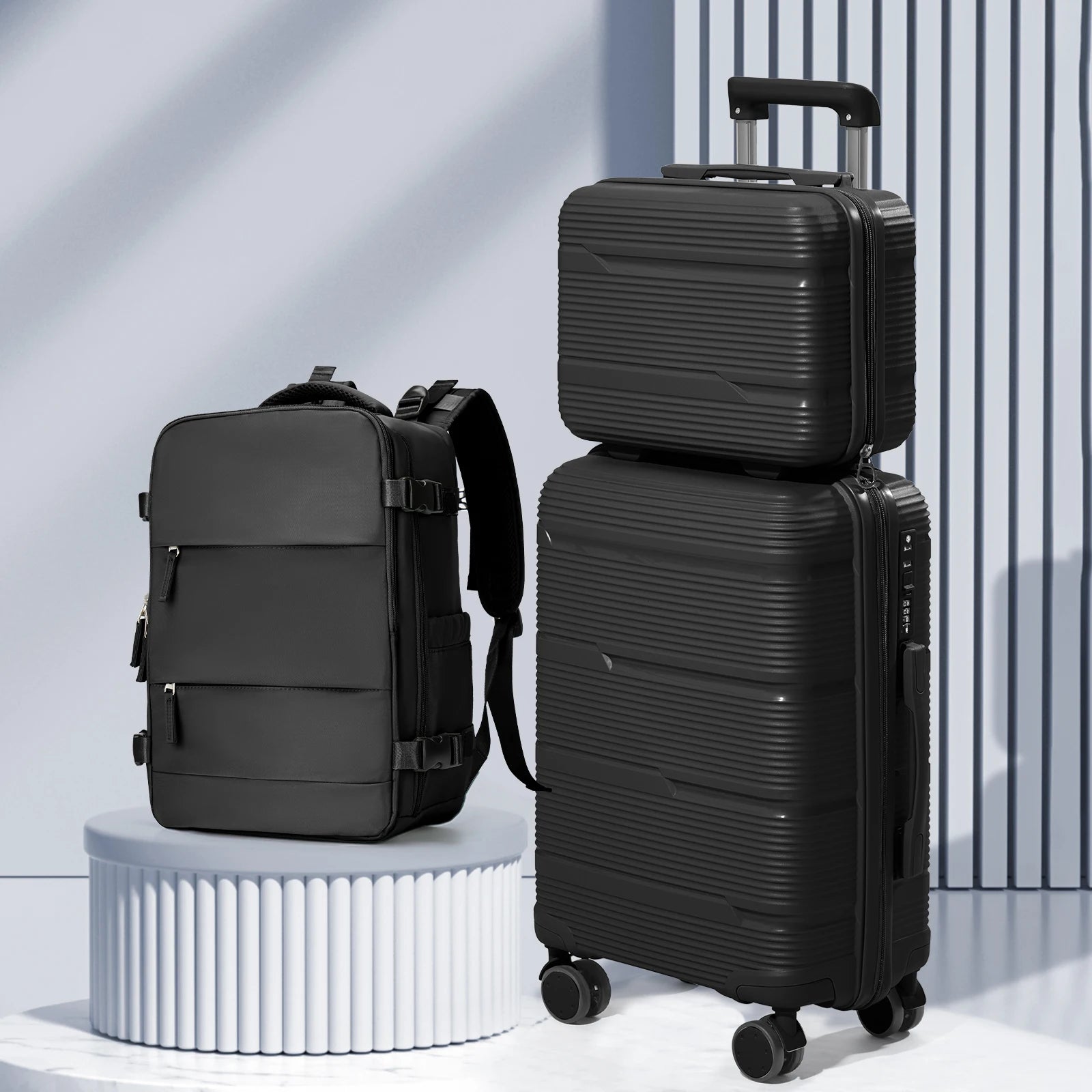 3-piece travel luggage set with backpack