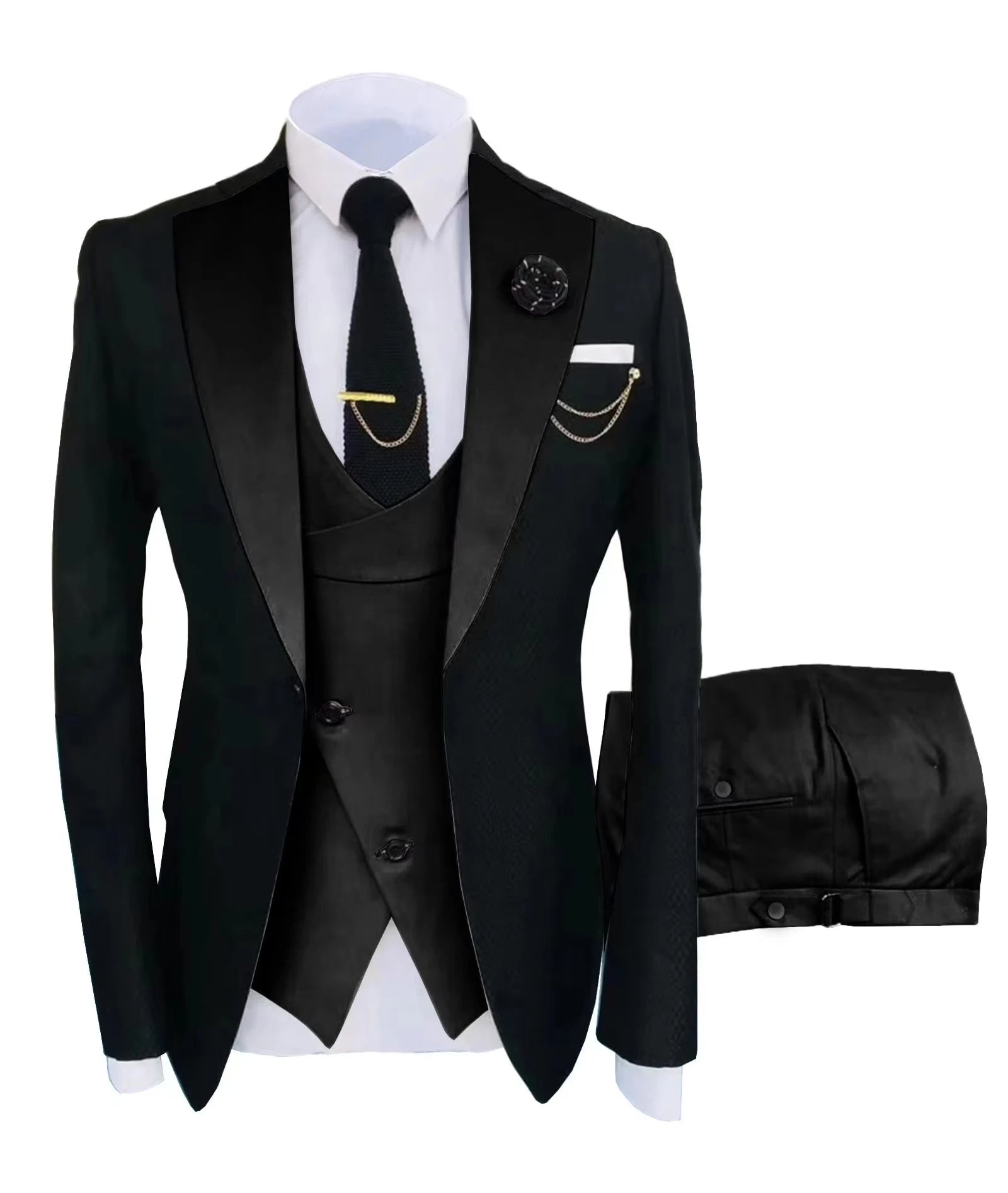 Mens 3 piece summer suit, slim-fit groom's suit for outdoor wear