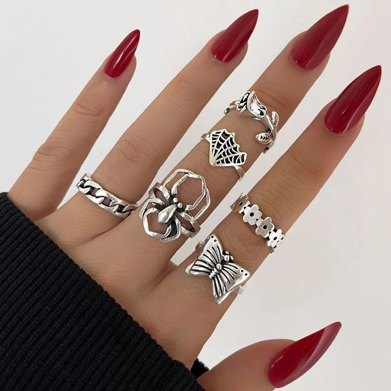 30pcs Alloy Ring Set for Women, Flower, Skull & Animal Designs