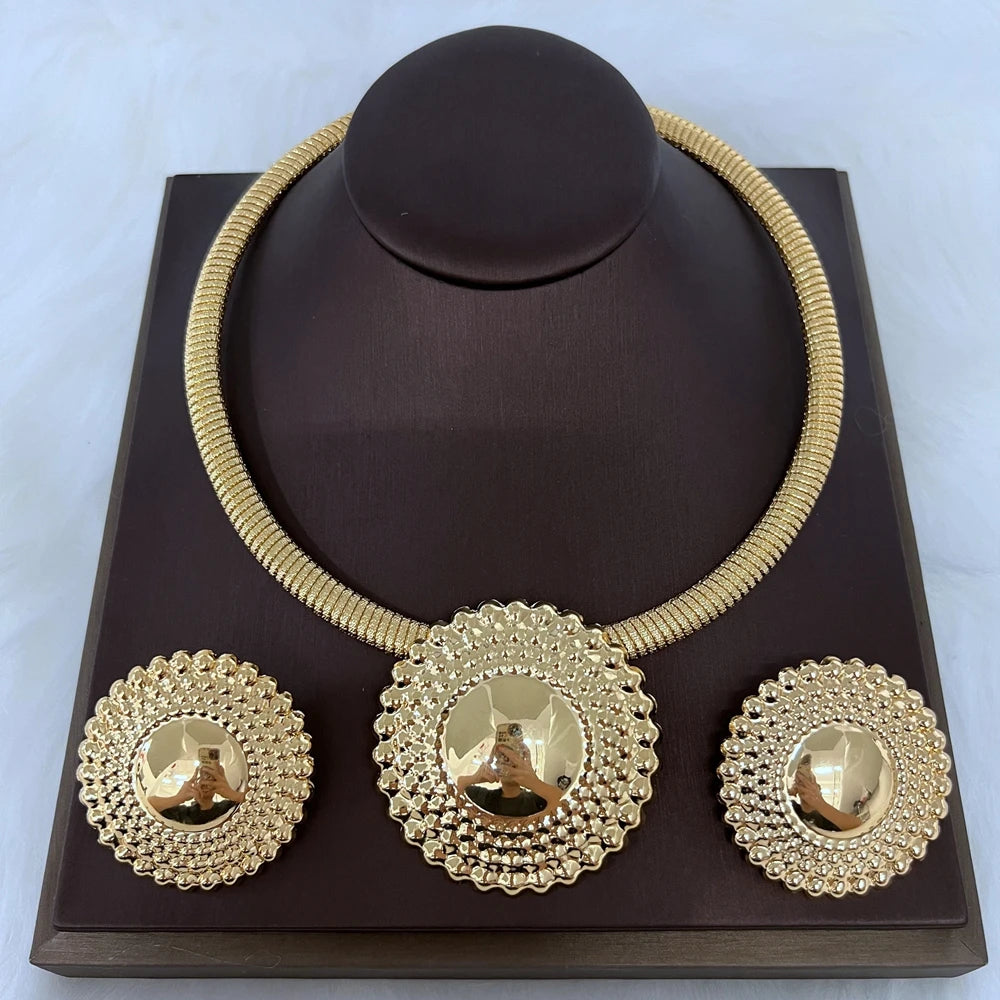 Women's Jewelry Set | Dubai Style, with Beaded Pendant and Earrings, Gold Plated, for Weddings and Brides, Ideal Gift