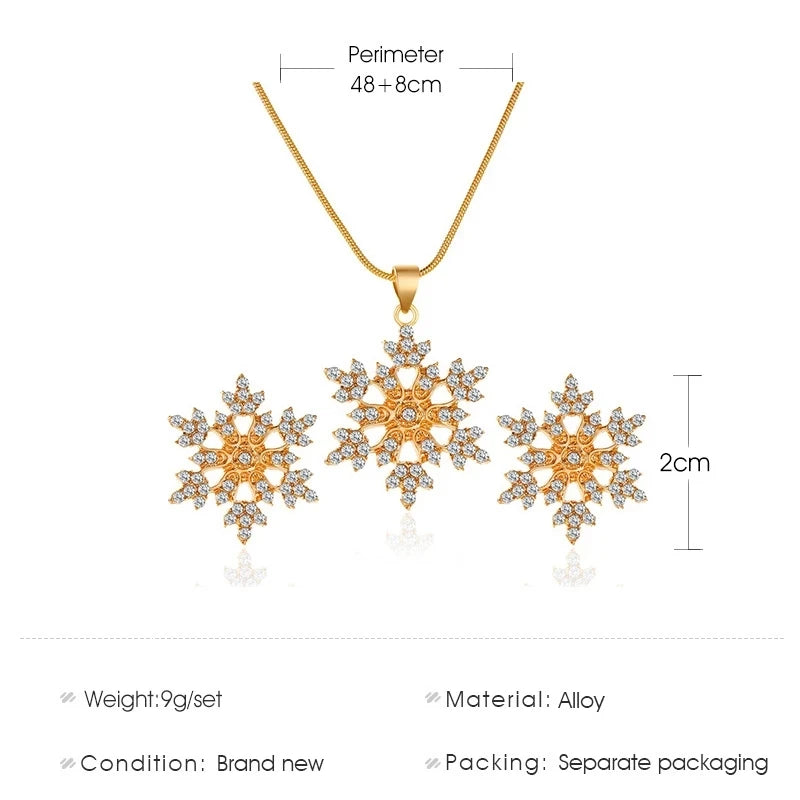 Women's Jewelry Set | 925 Sterling Silver Necklace and Earrings, Snow Flower, Gold Plated, for Wedding and Engagement