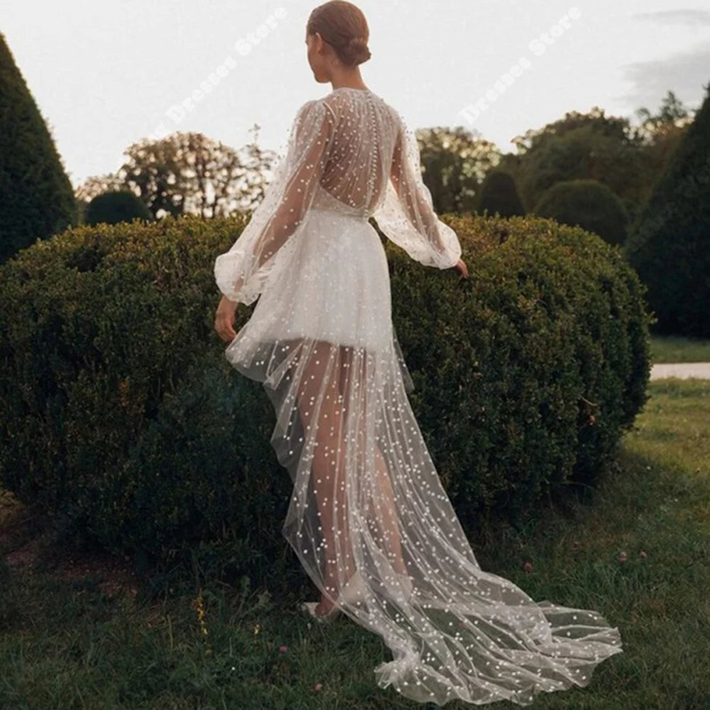 Tulle Short Style Women Wedding Dresses Modern Robes Mopping Length A-Line Bohemian Princess Vestidos De Novias Customized