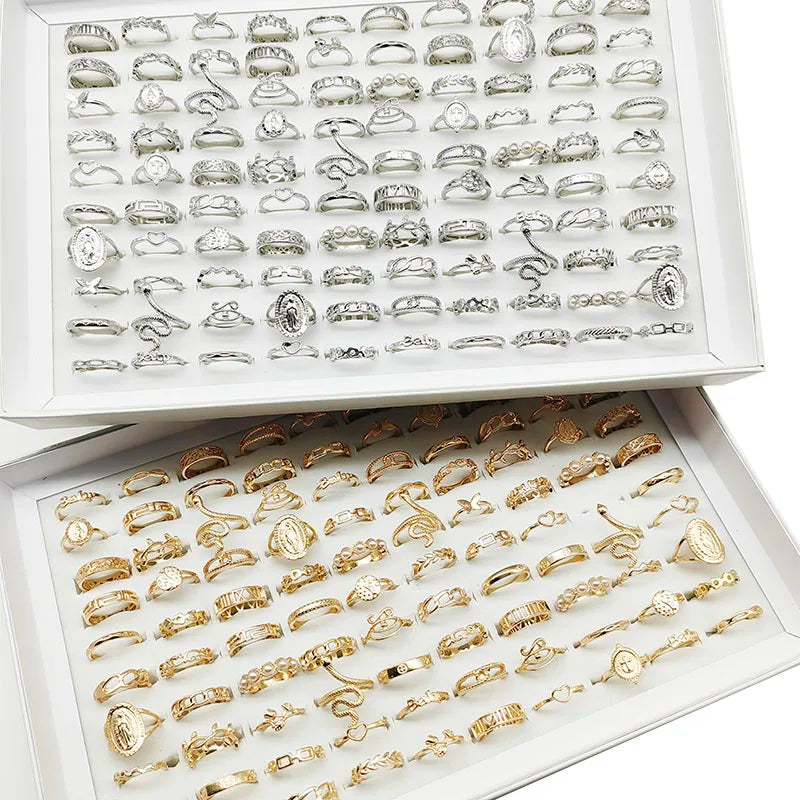30pcs Alloy Ring Set for Women, Flower, Skull & Animal Designs