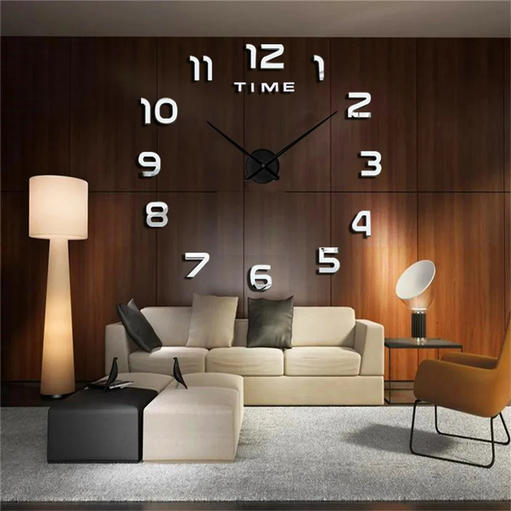 Large 3D acrylic wall clock with mirror effect