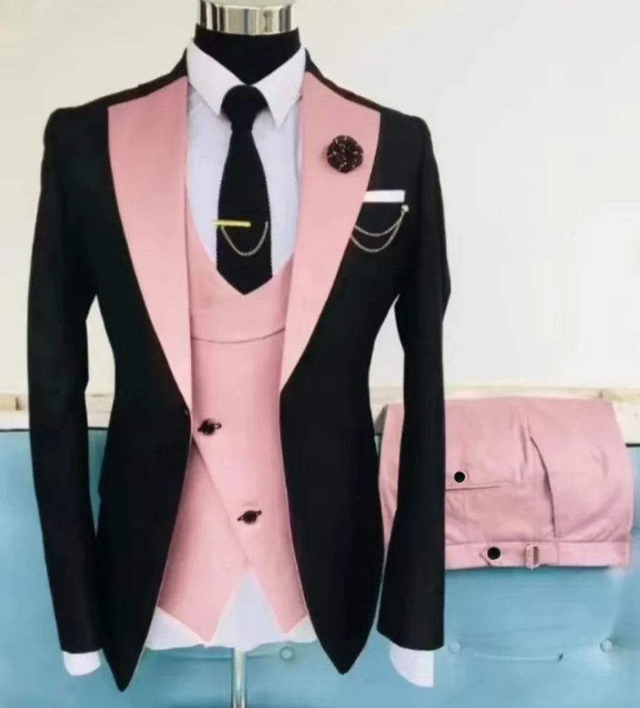 Mens 3 piece summer suit, slim-fit groom's suit for outdoor wear