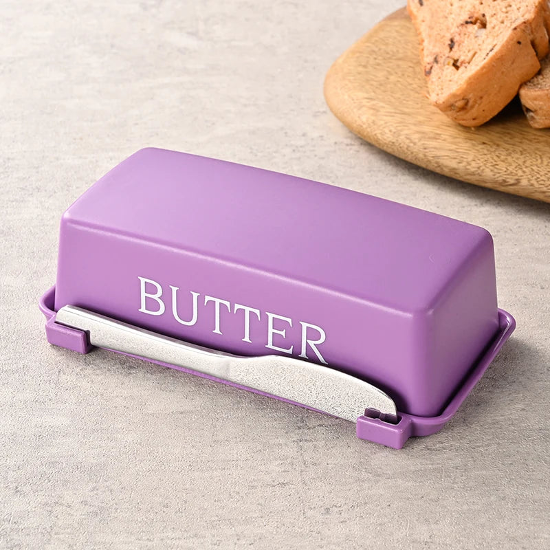Butter dish with butter cutter, cheese box with lid and knife, practical butter holder for countertop and refrigerator