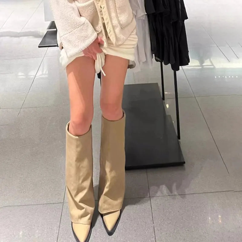 Women's High Heel Boots with Pointed Toe | Sexy and Elegant Style | Fashionable Chunky Medium Heel