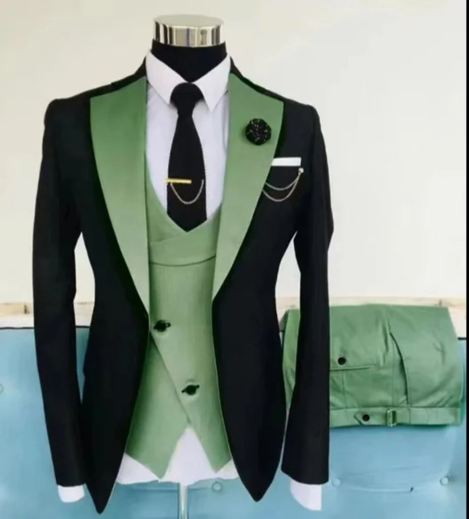 Mens 3 piece summer suit, slim-fit groom's suit for outdoor wear