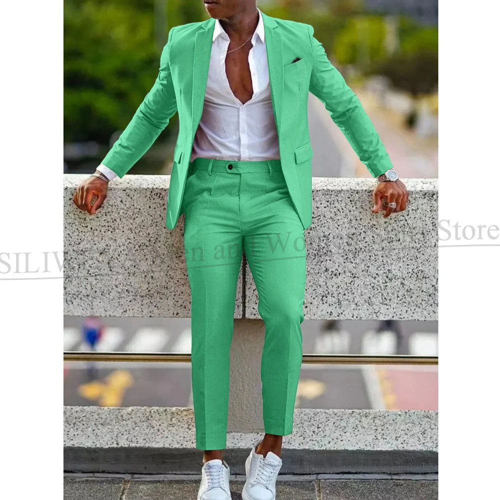Mens 2 Piece slim fit Suit: Formal Wedding & Graduation Tuxedo