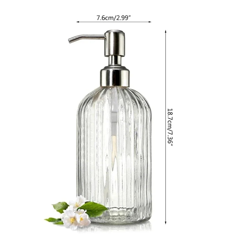 Clear Glass Dispenser - Refillable Bottle for Soap, Shampoo and Gel