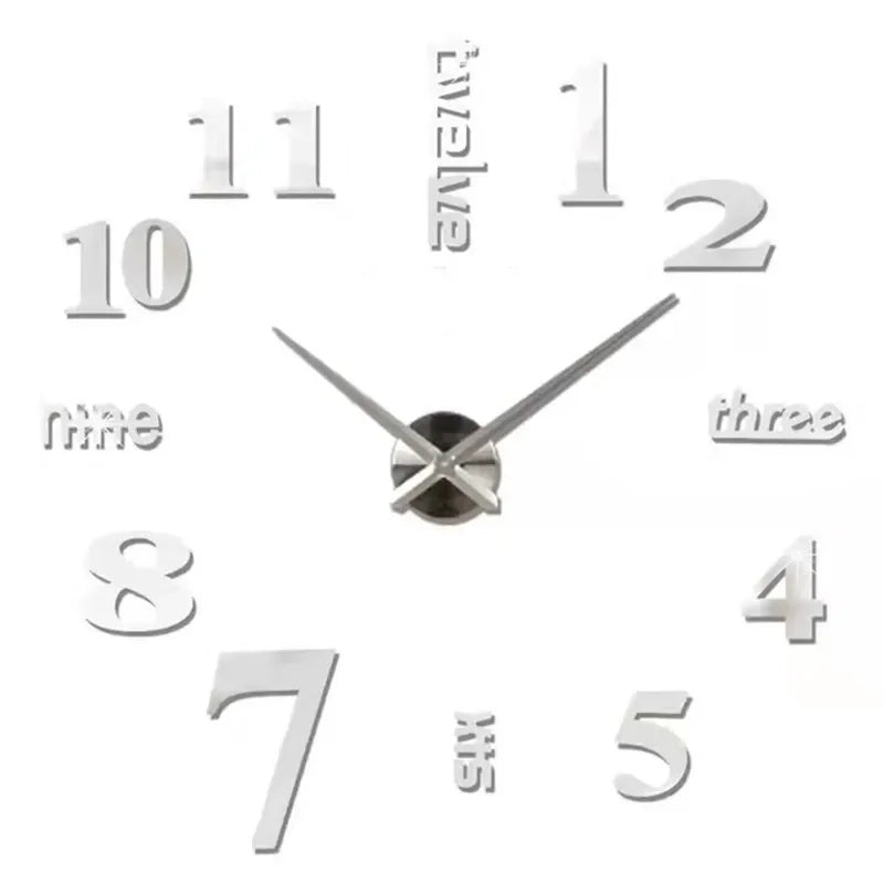 Large 3D acrylic wall clock with mirror effect