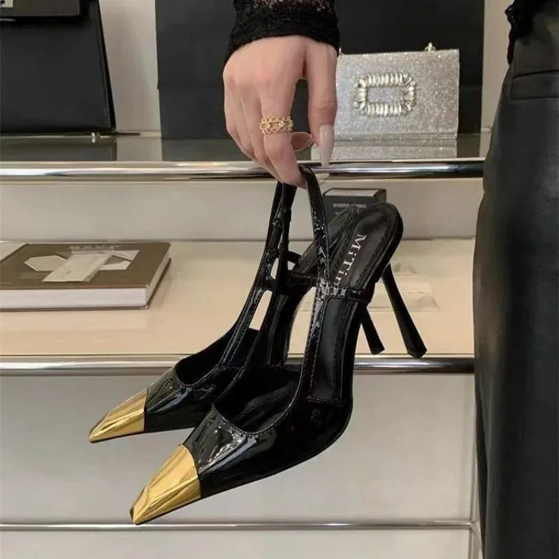 Women’s stiletto heel sandals black patent leather