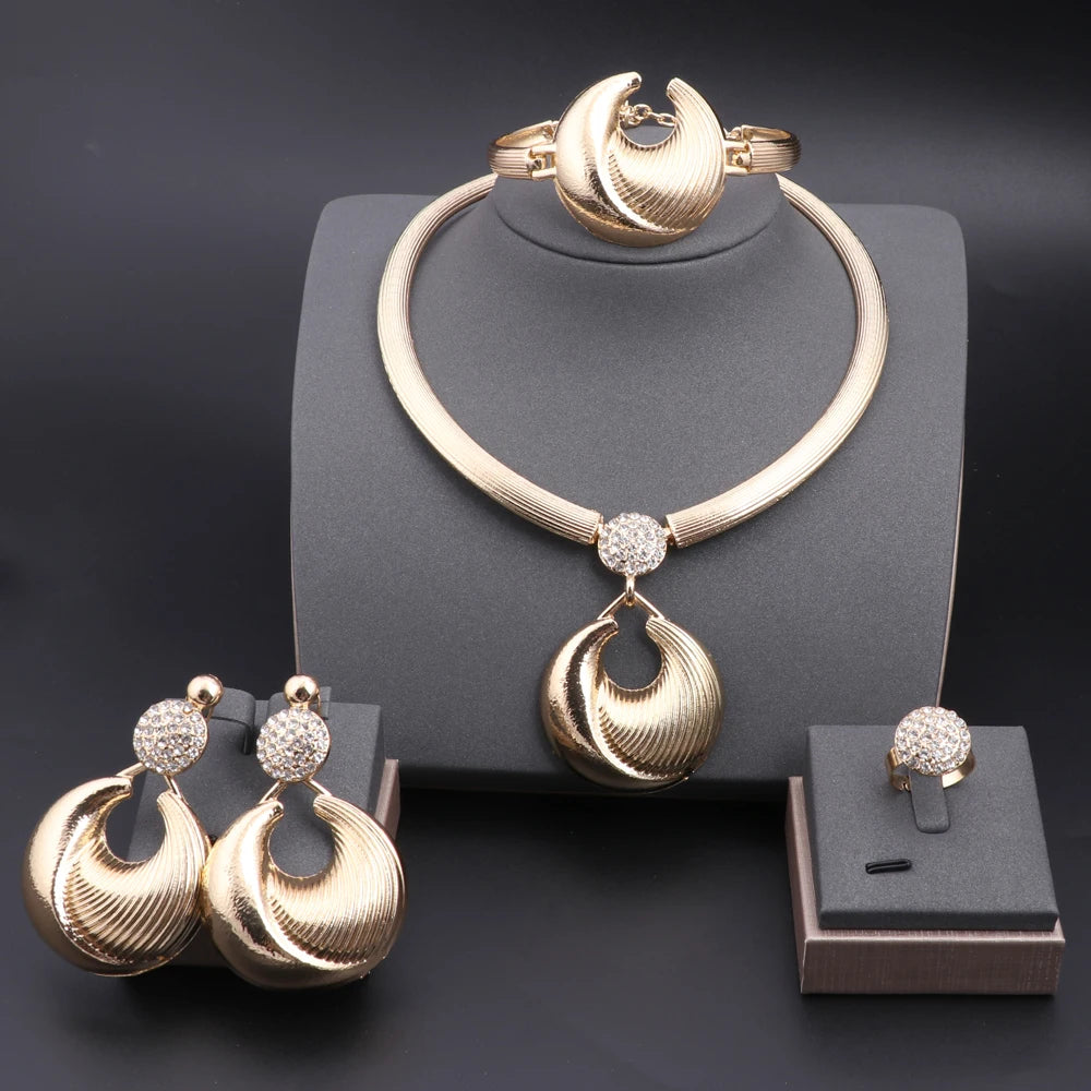Women's Jewelry Set | Dubai Style, Silver, with Necklace, Earrings, Bracelet and Ring, for Weddings and Parties, Fashion Trend
