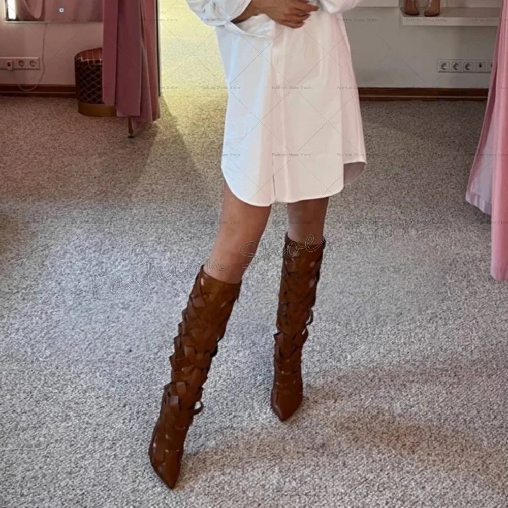 Womens Heeled Ankle Boots | Pointed Toe Cross Strap