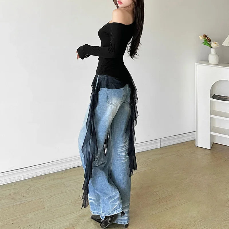 Women’s Y2K Style Top – Asymmetrical Chiffon Blouse