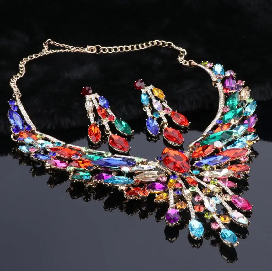 Indian style bridal jewelry set with crystal necklace