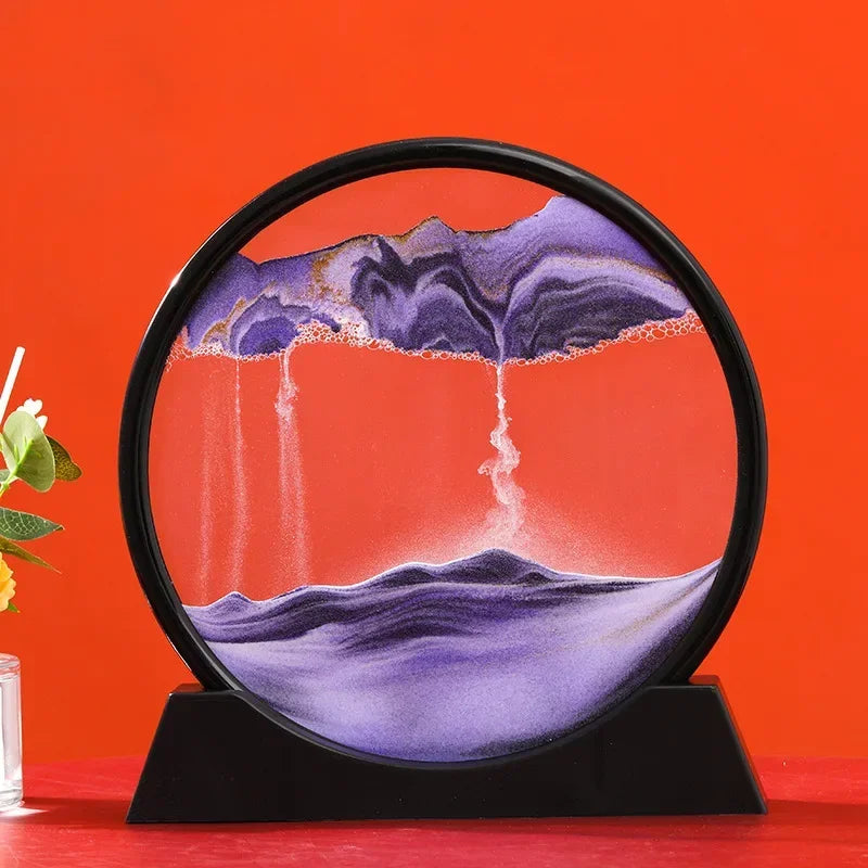 3D Moving Sand Picture, Nordic Style Round Kinetic Art, Decorative Hourglass for Desk, Original Home Decor Gift