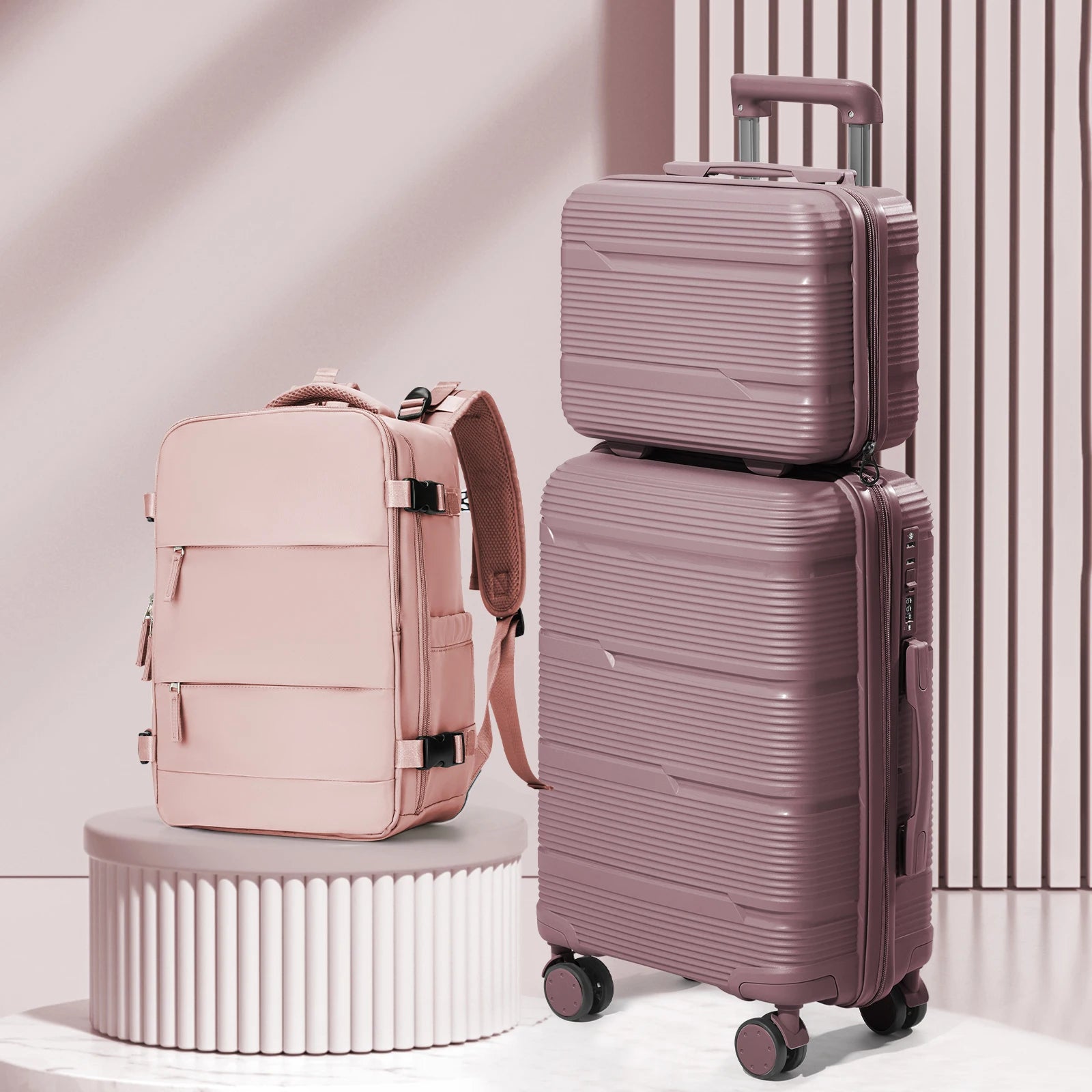 3-piece travel luggage set with backpack