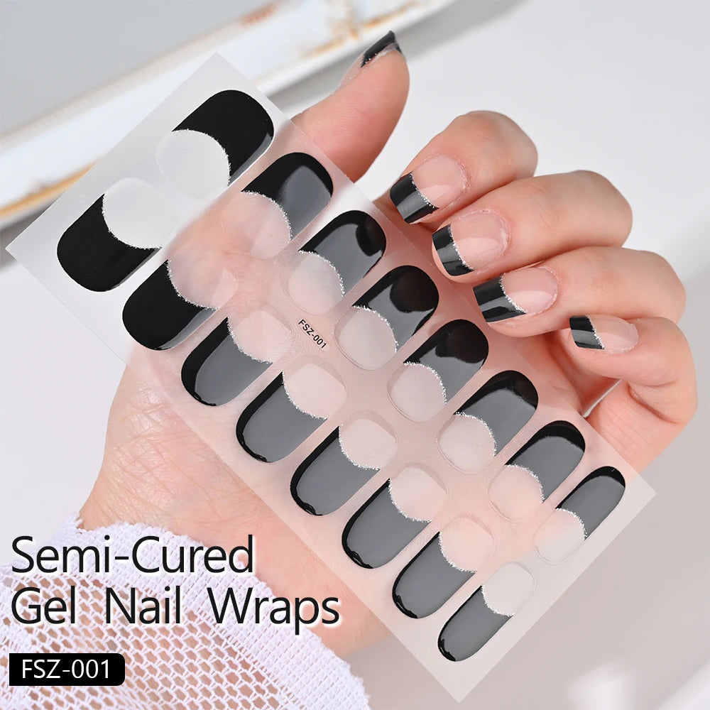Semi-Cured Gel Nail Wraps with French Tips, Long Lasting for Nail Art & Extensions