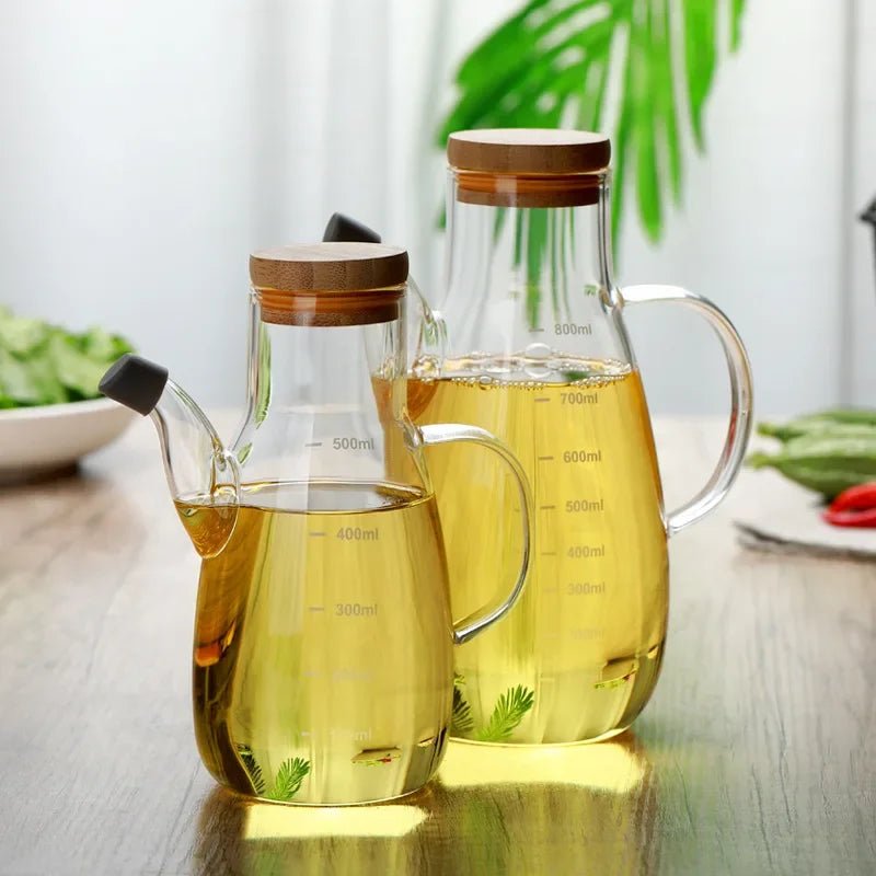 Glass Oil Bottle with Handle and Scale