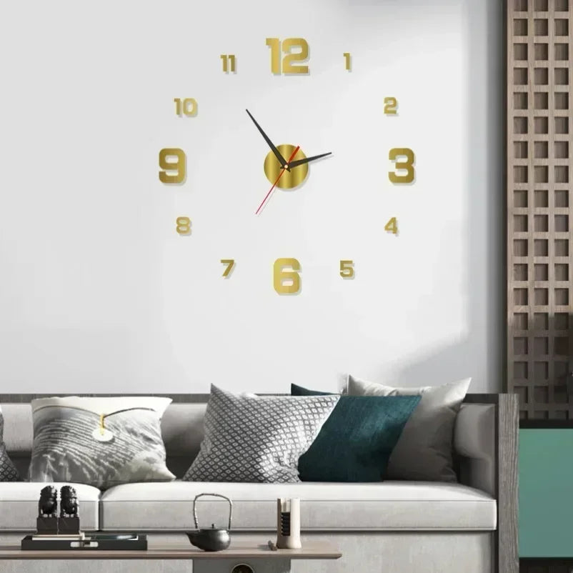 Large 3D acrylic wall clock with mirror effect