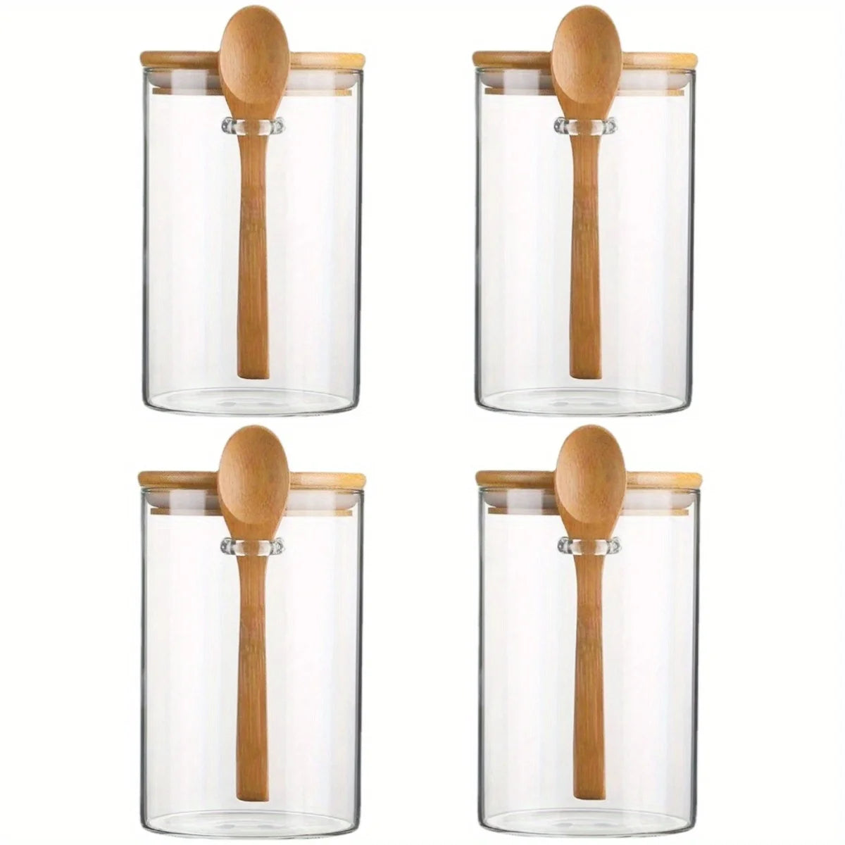 Glass Jar Set with Measuring Spoon, Airtight Pantry Containers, Ideal for Spices, Coffee and Sweets