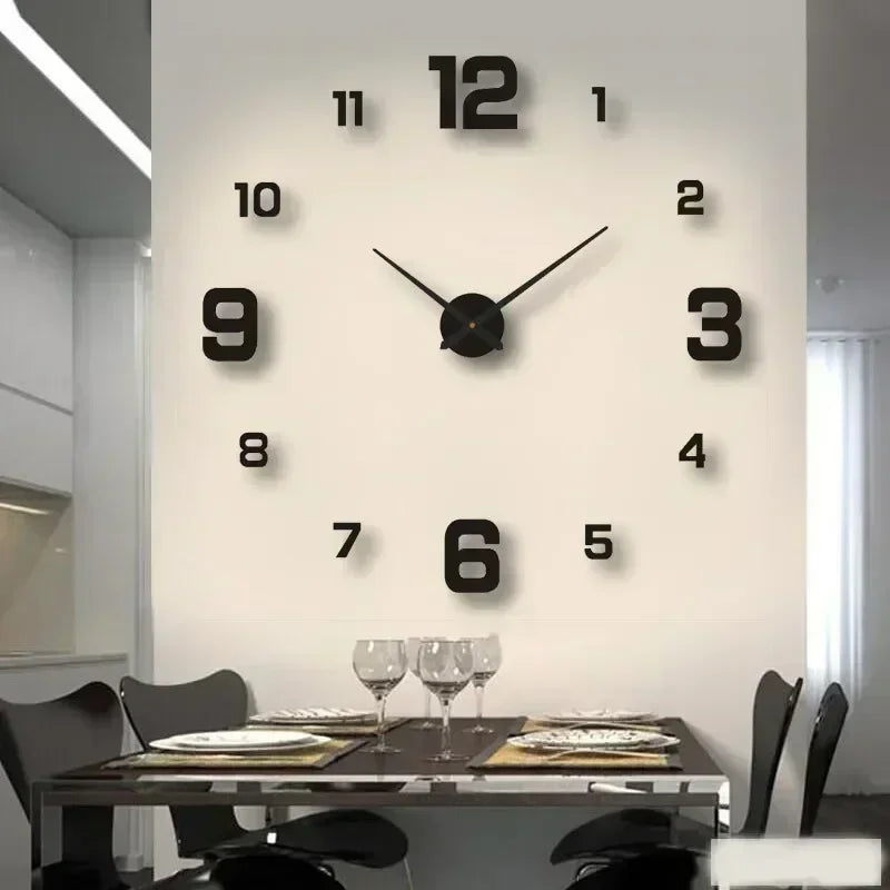 Large 3D acrylic wall clock with mirror effect