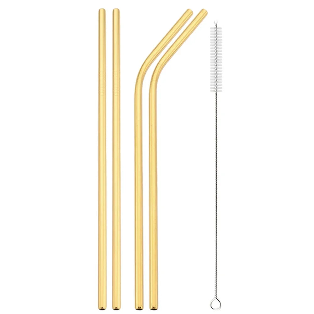 Gold Stainless Steel Reusable Straws Set