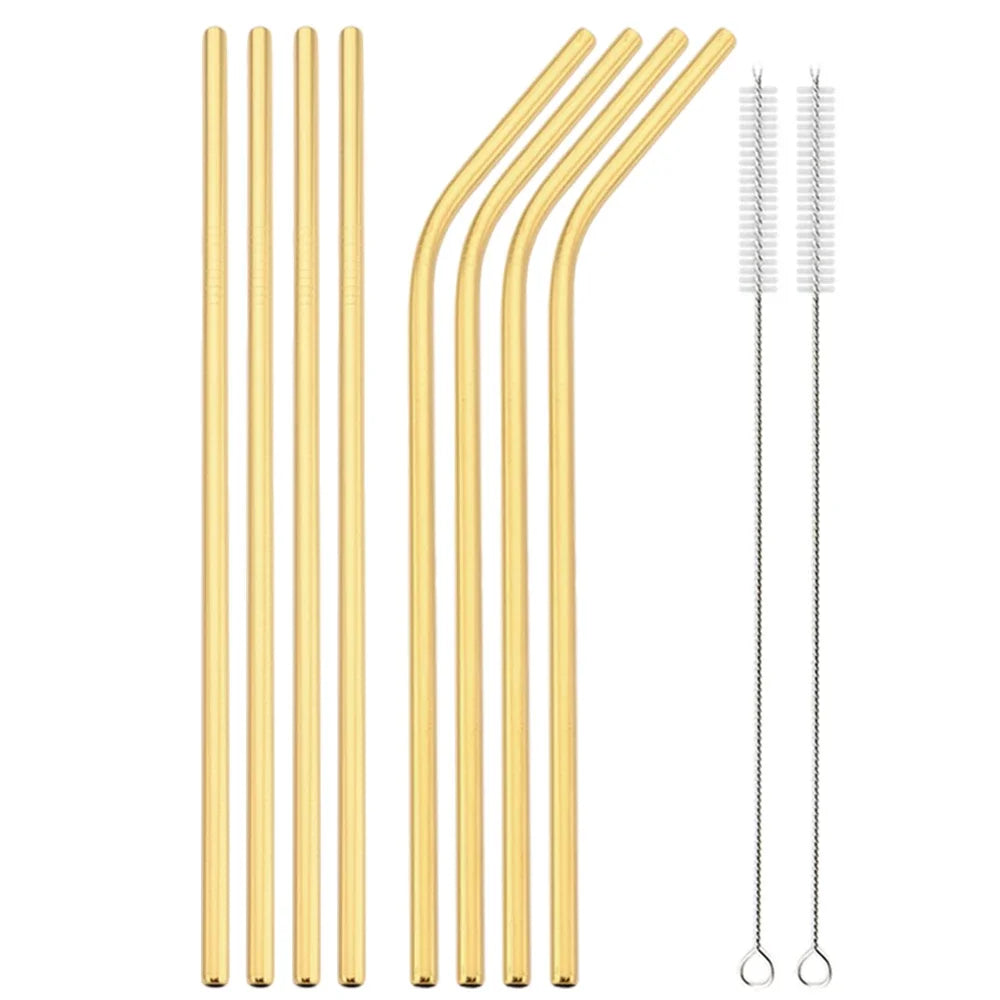Gold Stainless Steel Reusable Straws Set