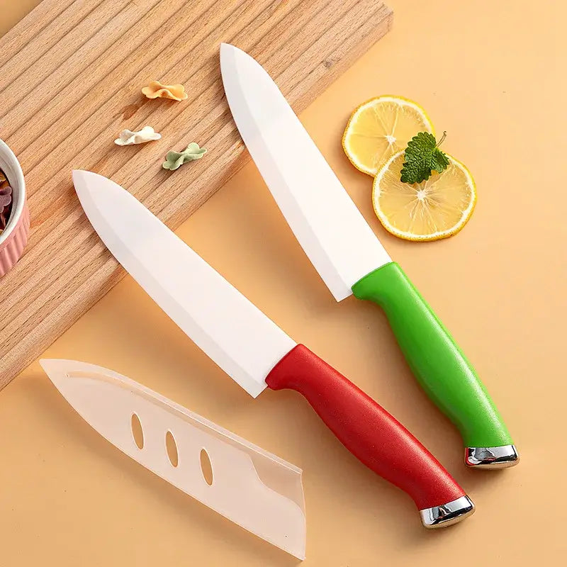 Set of 3 Ceramic Kitchen Knives - Multipurpose with Protective Sheath