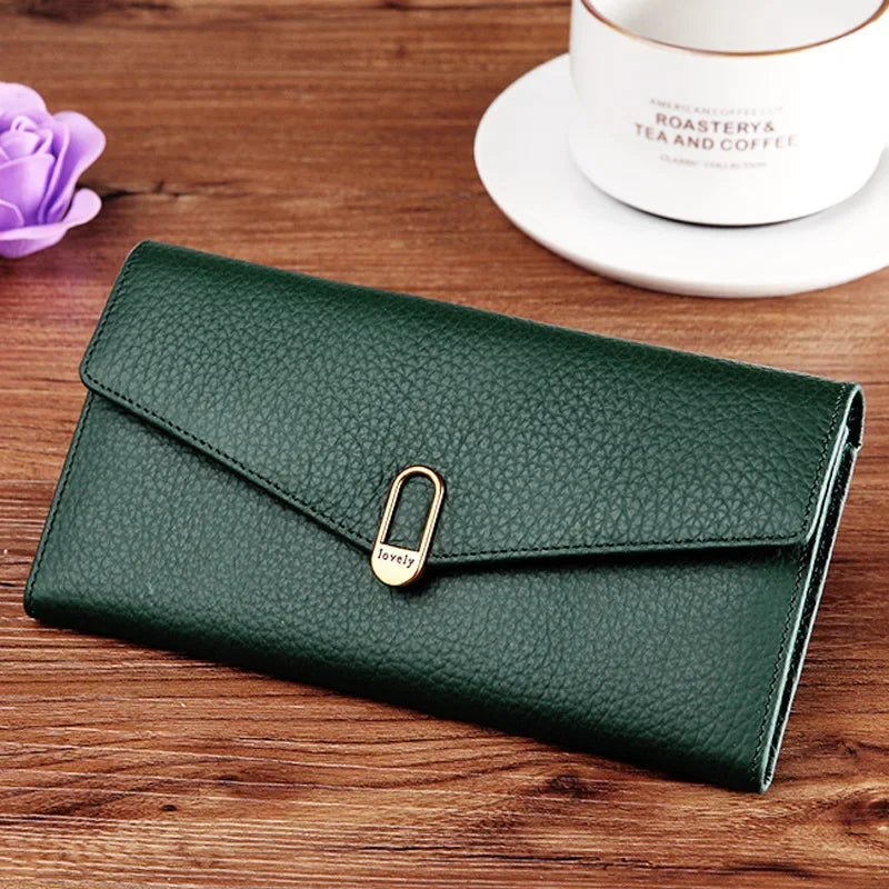 Women's Genuine Leather Long Wallet - Luxury Design with Card Holder