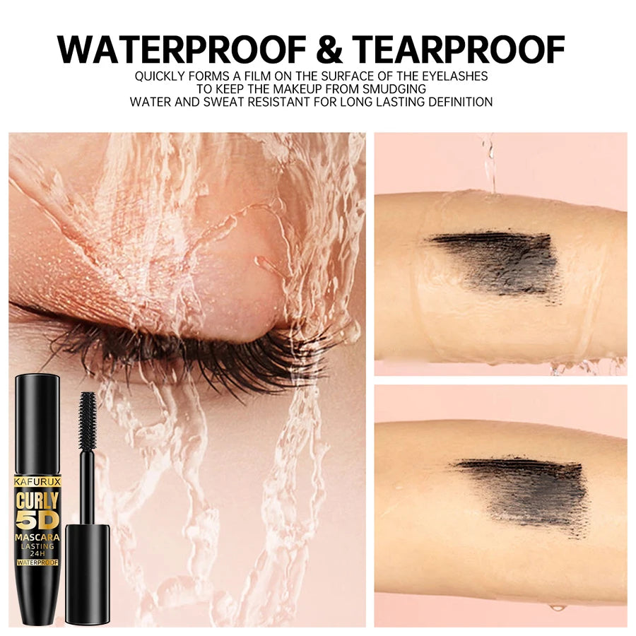 5D Black Waterproof Mascara with Silk Fiber, Lengthens & Thickens Eyelashes