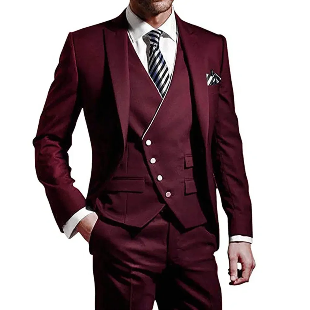 Men's 3-Piece Wedding suit: Slim Fit Jacket, Vest & Trousers