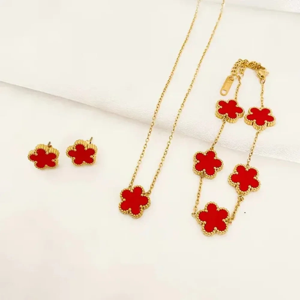 Women's Jewelry Set | Luxury Necklace, Bracelet and Earrings with Plum Blossom Design, Ideal Gift
