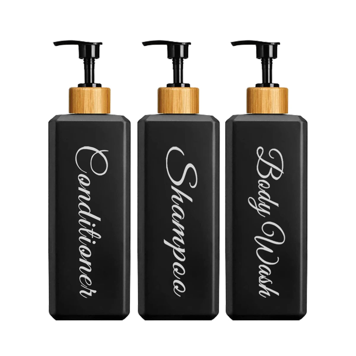 Bamboo Pump Dispenser Bottle Set - 500ml, Square Design for Bathroom